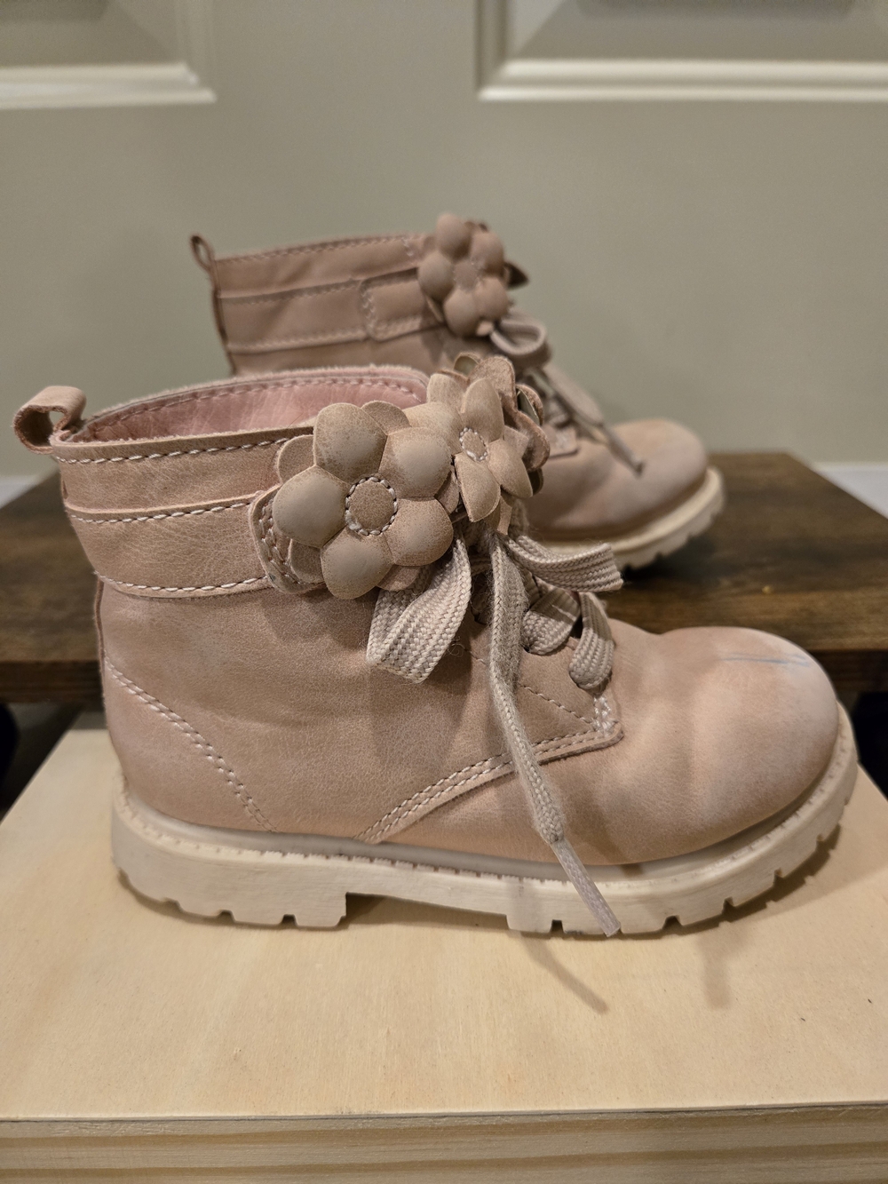 Carters Girl Pink Flower Lace-up Combat Boot